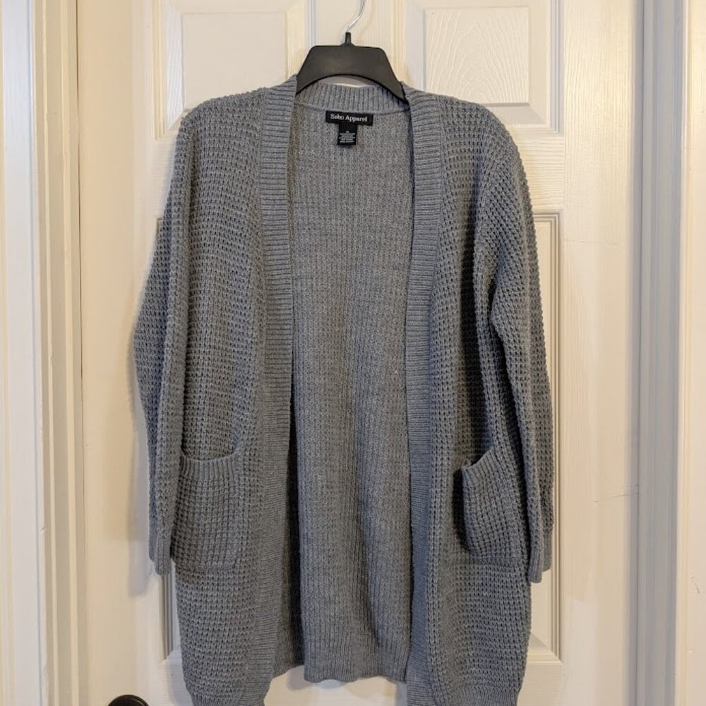 SoHo Apparel Grey Cable Knit Cardigan